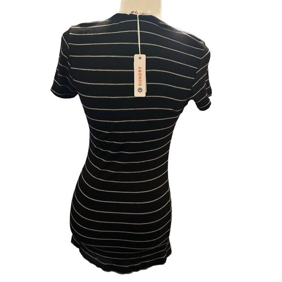 Sundry Black/Gray Stripe Waffle Knit Dress with Cherry Appliqué, Size Small NWT - Picture 5 of 7